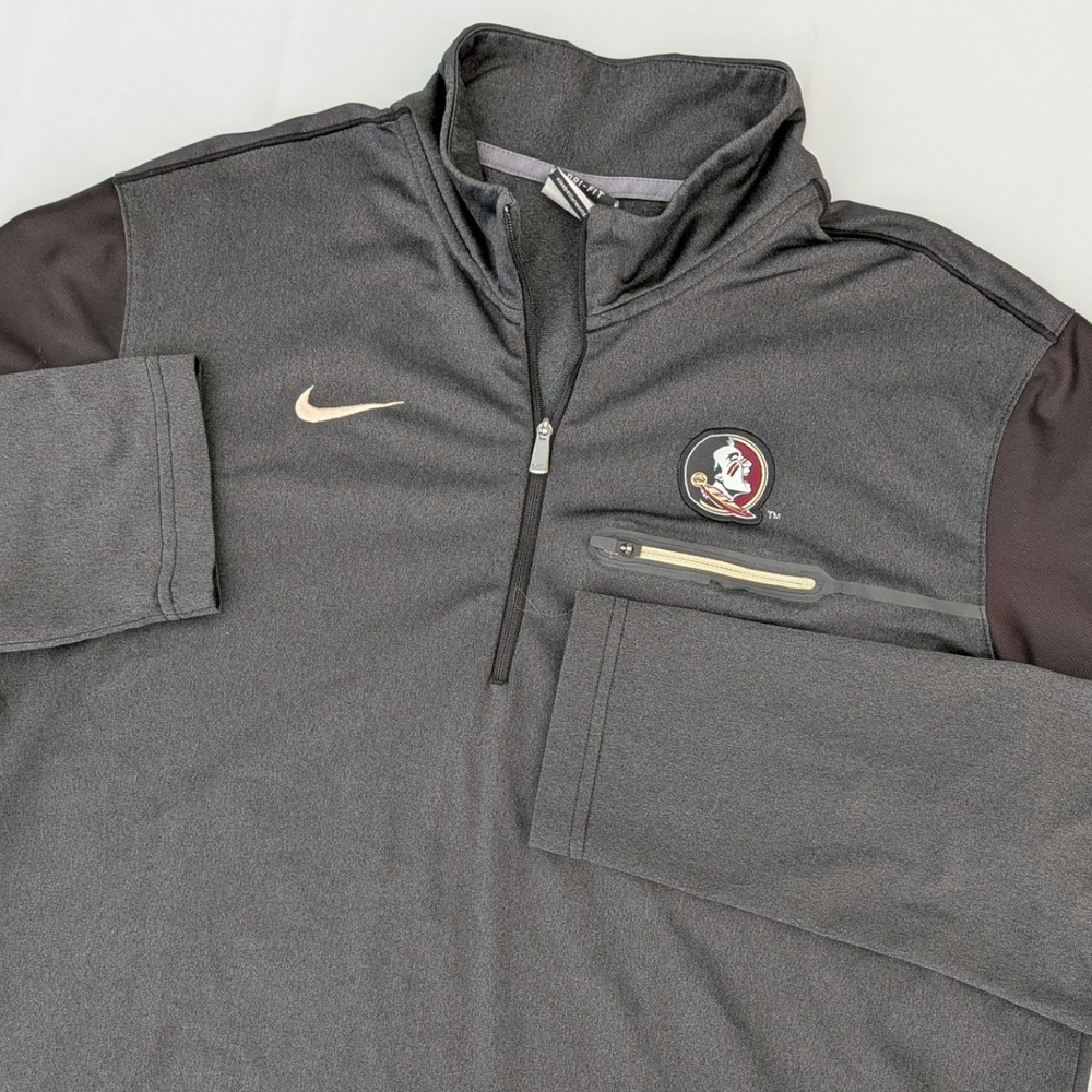 Nike FSU Florida State Seminoles Dri-FIT 1/4 Zip Pullover Mens L Gray Pocket